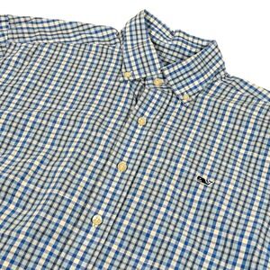 Vineyard Vines Mens Medium Blue Check Whale Shirt Cotton Button-Down Long Sleeve